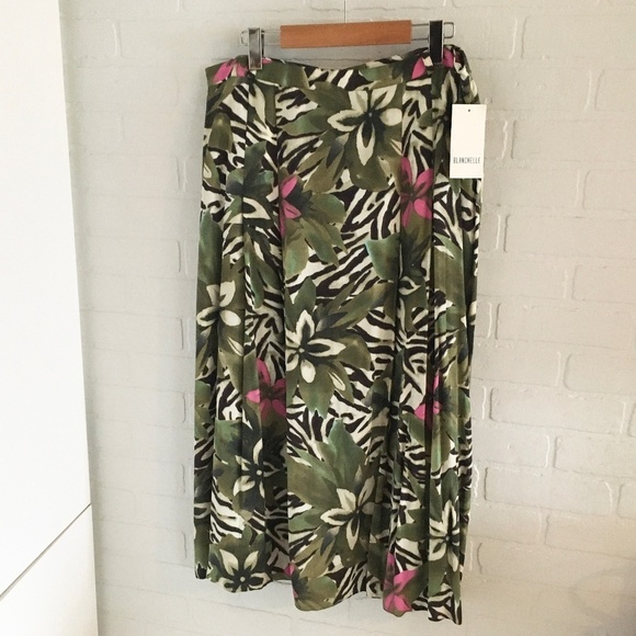 NWT Vintage Maxi Skirt Deadstock Blanchelle Zebra Tiger Tropical print lined 16 - Picture 1 of 16